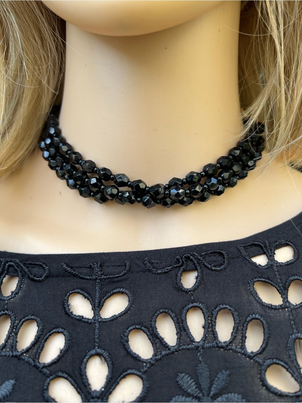 Vintage Black Beaded Choker Necklace - Women Jewelry